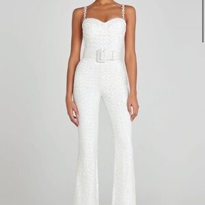 NADINE MERABI Lucinda White Sequin Strapless Jumpsuit